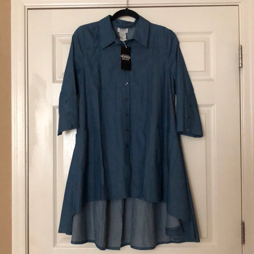 Fashionable blue denim cotton shirt ~